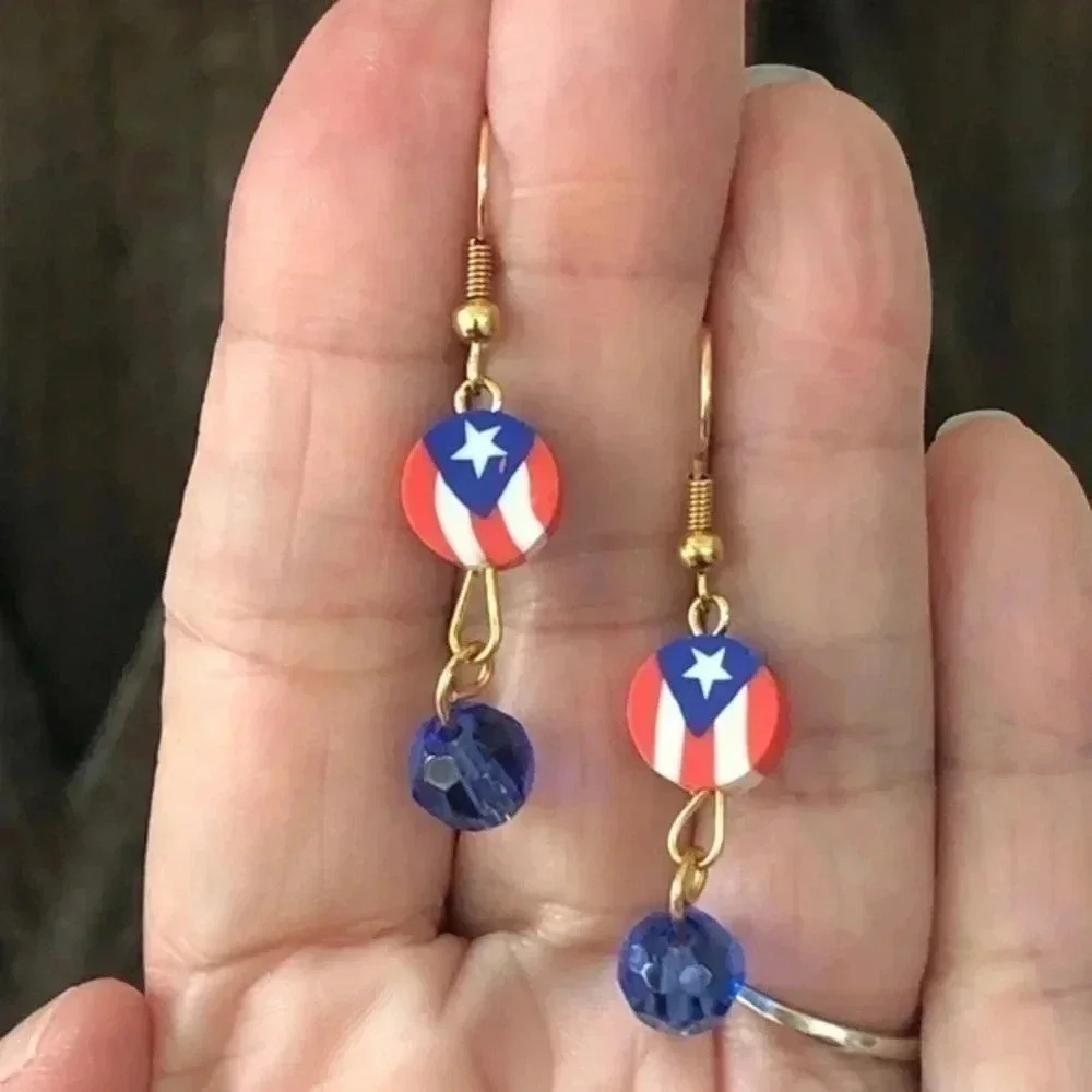 Puerto Rican Flag Patriotic 4th of July Independence Day Drop Earrings A